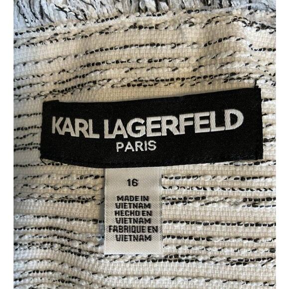 Karl Lagerfeld Paris Blazer Women's Size 16 Black/White Tweed Fringe Long Jacket - Picture 10 of 12